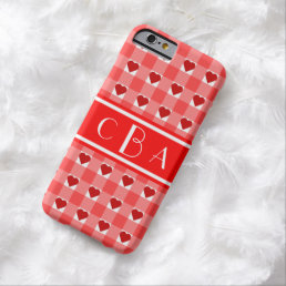 Monogram Hearts and Gingham Barely There iPhone 6 Case