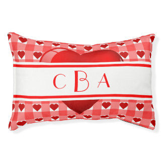 Monogram Hearts and Gingham Pet Bed