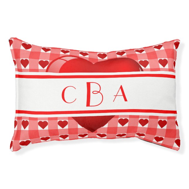 Monogram Hearts and Gingham Pet Bed (Front)
