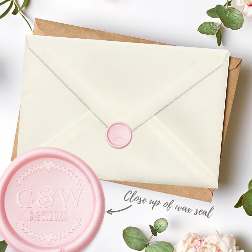 Monogram Hearts Date Wedding Invitation Envelope Wax Seal Stamp