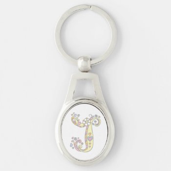 Monogram Hearts Flowers Initial Letter J Keyring by Mylittleeden at Zazzle