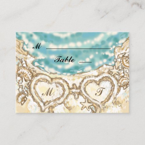 Monogram Hearts on the Beach Place Card Business Card Template