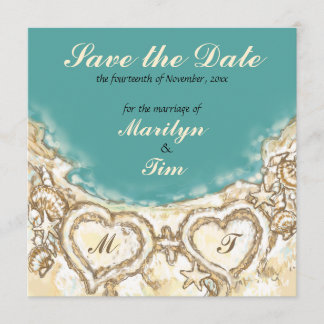 Monogram Hearts on the Beach Save the Date