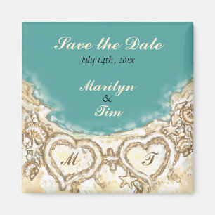 Monogram Hearts on the Beach Save the Date Magnet