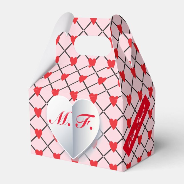 Monogram Hearts Pattern "With Love" Favor Box (Back Side)