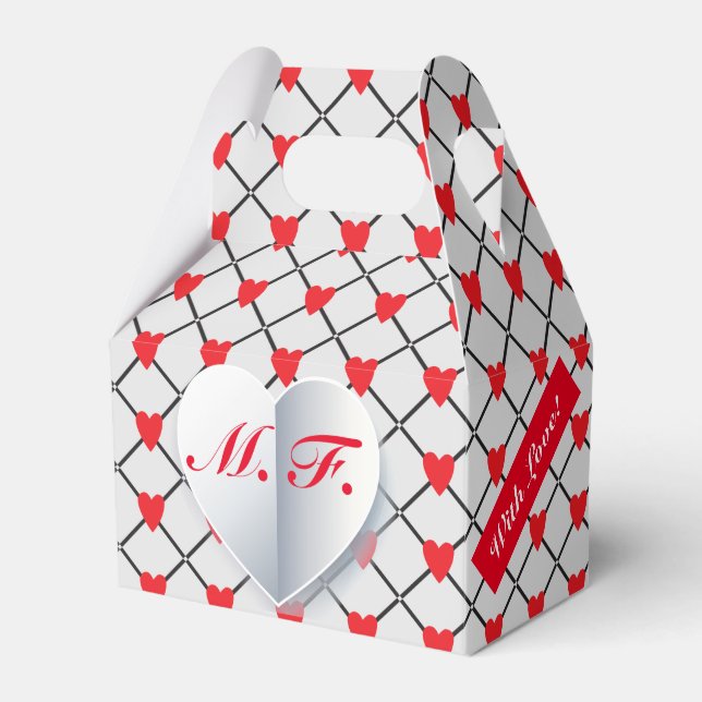 Monogram Hearts Pattern "With Love" Favor Boxes (Front Side)
