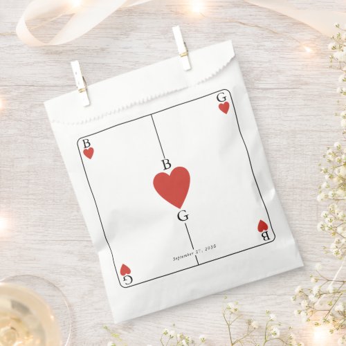 Monogram Hearts Playing Card Wedding  Favor Bag