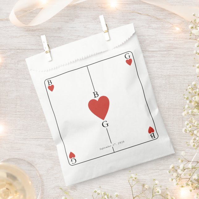 Monogram Hearts Playing Card Wedding  Favor Bag (Clipped)
