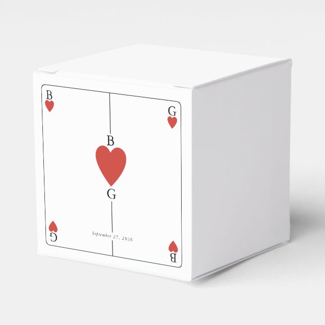Monogram Hearts Playing Card Wedding  Favor Boxes (Front Side)