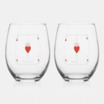 Monogram Hearts Playing Card Wedding Favor Stemless Wine Glass