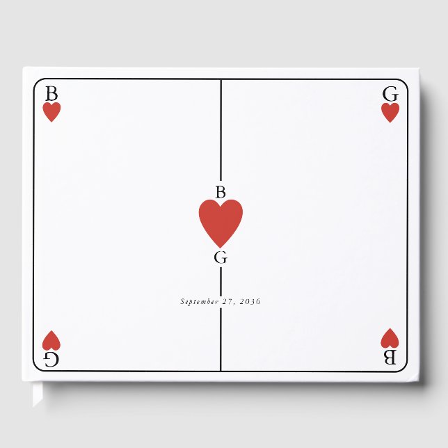 Monogram Hearts Playing Card Wedding  Guest Book (Front)
