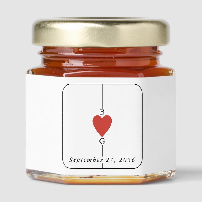 Monogram Hearts Playing Card Wedding  Honey Jar Favors (Front)