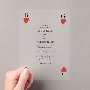 Monogram Hearts Playing Card Wedding Invitation