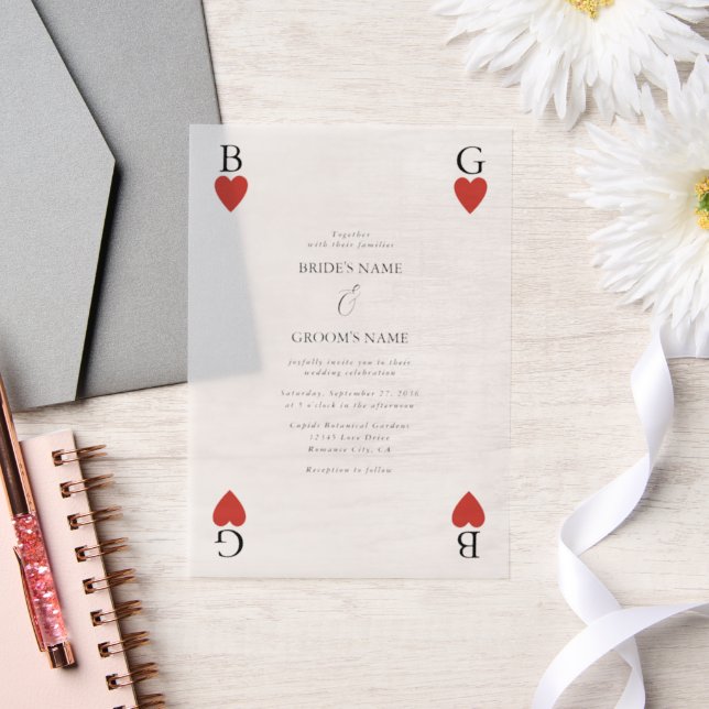 Monogram Hearts Playing Card Wedding Invitation (Wedding)