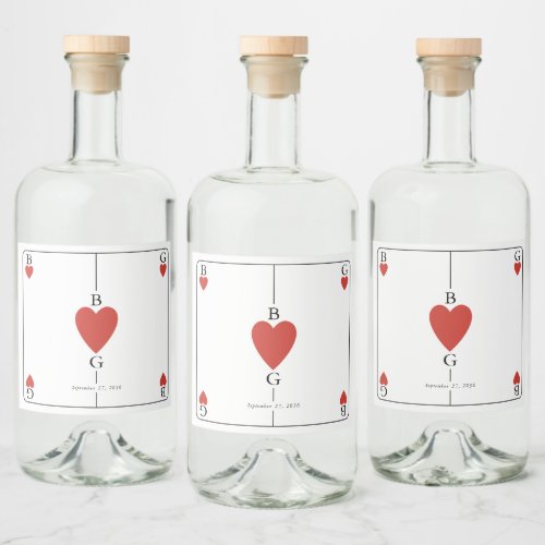 Monogram Hearts Playing Card Wedding  Liquor Bottle Label