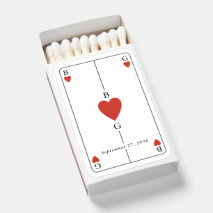 Monogram Hearts Playing Card Wedding Matchboxes