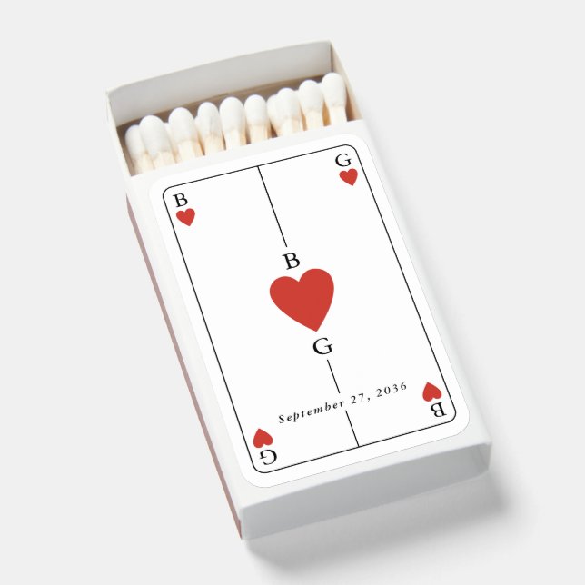 Monogram Hearts Playing Card Wedding  Matchboxes (Front Open)