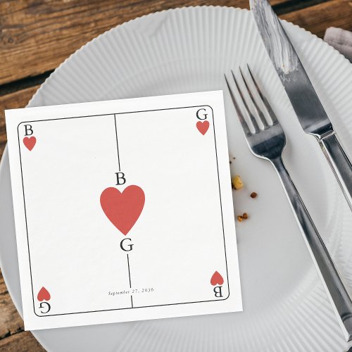 Monogram Hearts Playing Card Wedding  Napkins