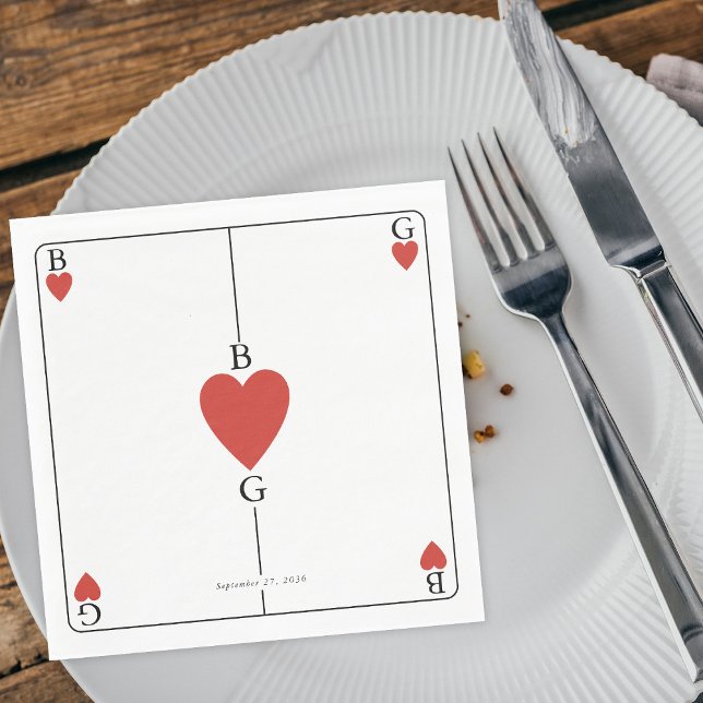 Monogram Hearts Playing Card Wedding  Napkins (Monogram Hearts Playing Card Wedding Napkins)