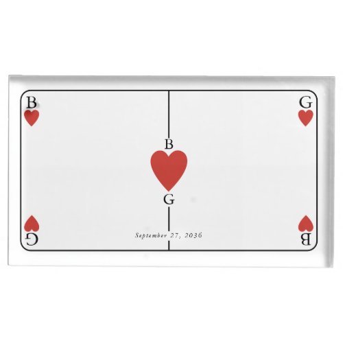 Monogram Hearts Playing Card Wedding  Place Card Holder