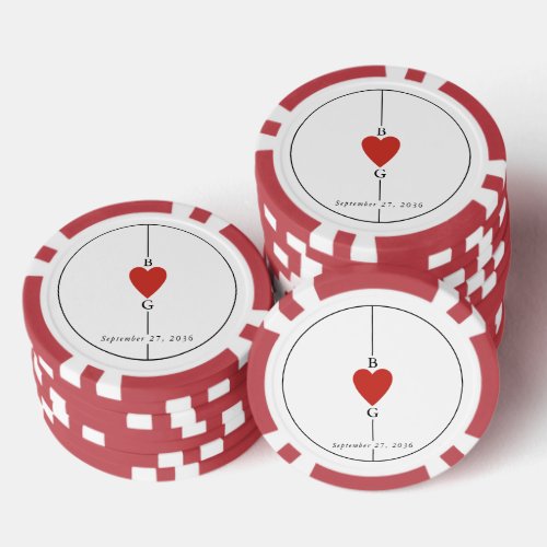 Monogram Hearts Playing Card Wedding  Poker Chips