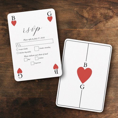 Monogram Hearts Playing Card Wedding Response RSVP