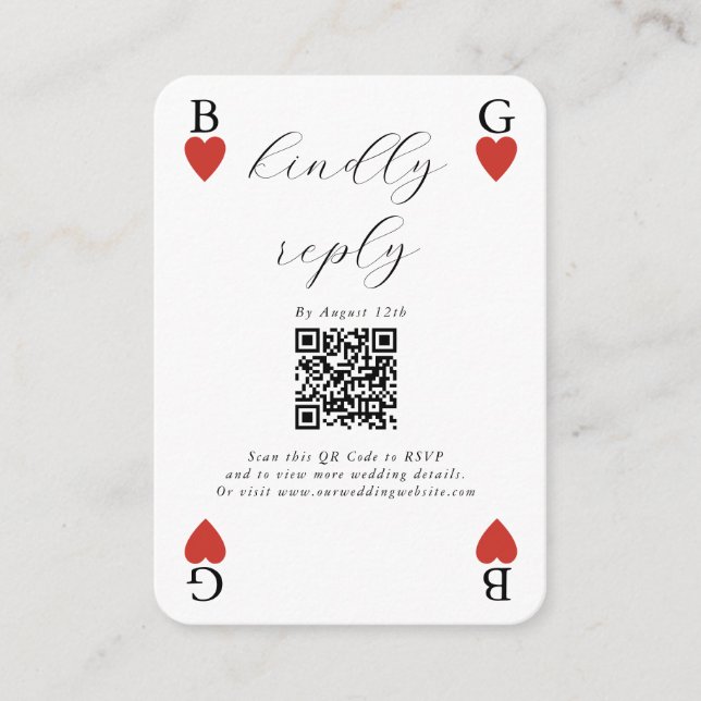 Monogram Hearts Playing Card Wedding RSVP response (Front)