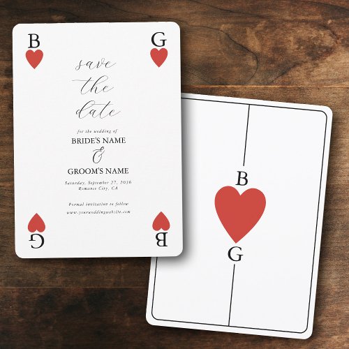 Monogram Hearts Playing Card Wedding Save the Date