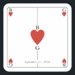 Monogram Hearts Playing Card Wedding  Square Sticker<br><div class="desc">A unique monogram hearts playing card style wedding design. An impressive design that uses elements from playing cards to create a unique wedding stationery design. An elegant red heart wedding couple monogram. A one of a kind playing card wedding sticker design with modern elements. Matching wedding invitations and other stationery...</div>