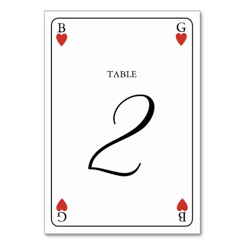 Monogram Hearts Playing Card Wedding Table Number