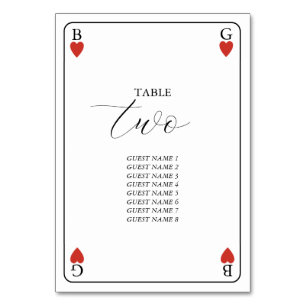 Monogram Hearts Playing Card Wedding Table Number
