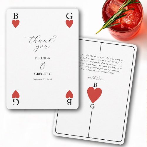 Monogram Hearts Playing Card Wedding Thank You