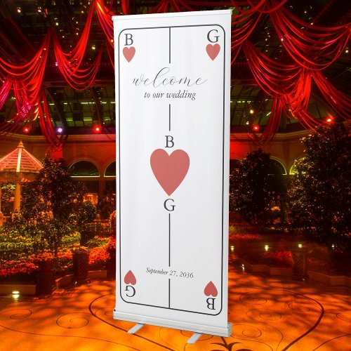 Monogram Hearts Playing Card Wedding Welcome Sign