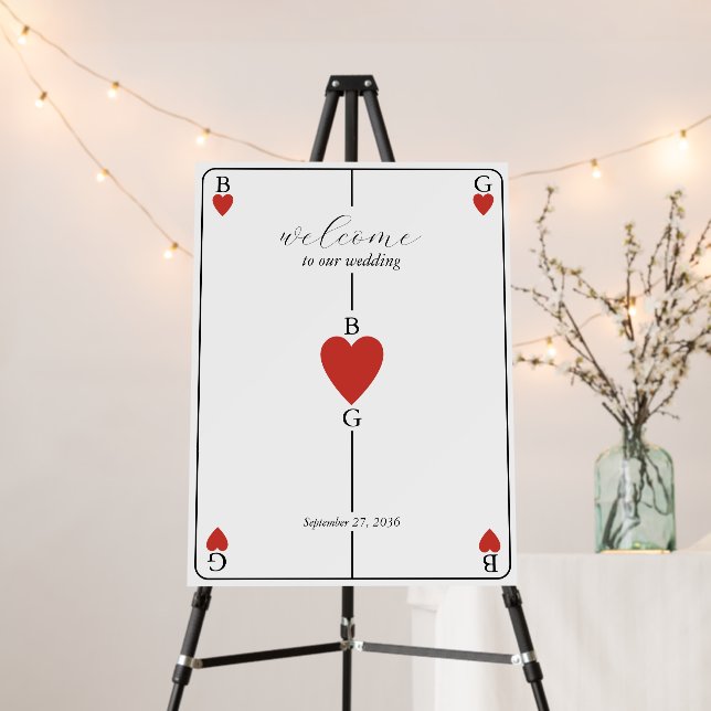 Monogram Hearts Playing Card Wedding Welcome Sign (In Situ (Stand))