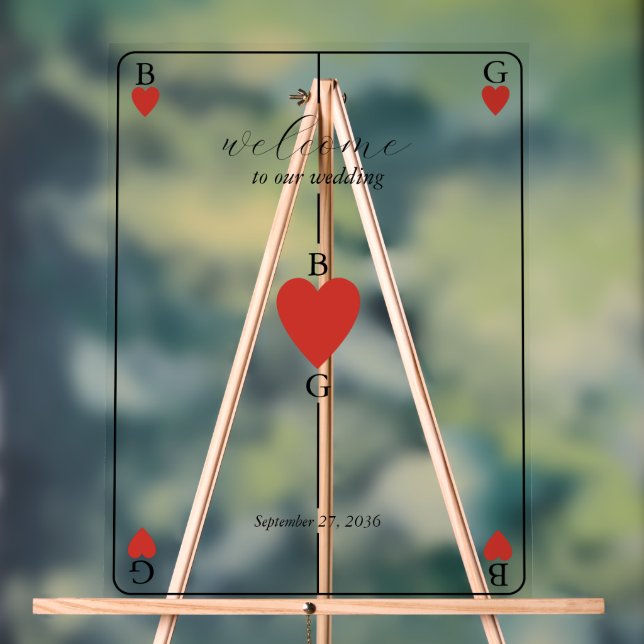 Monogram Hearts Playing Card Wedding Welcome Sign (Neutral)