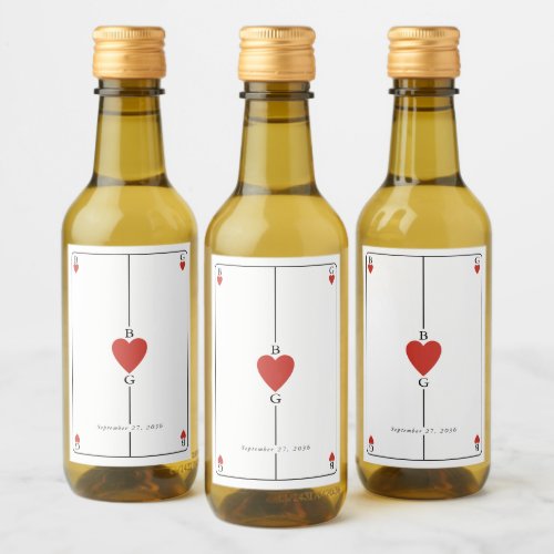 Monogram Hearts Playing Card Wedding  Wine Label