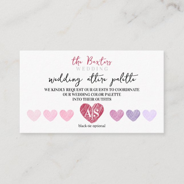 Monogram Hearts QR Code Wedding Attire Dress Code Enclosure Card (Front)