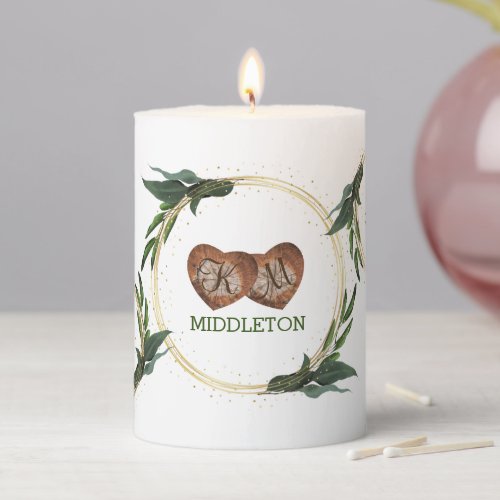 Monogram Hearts with Names Pillar Candle