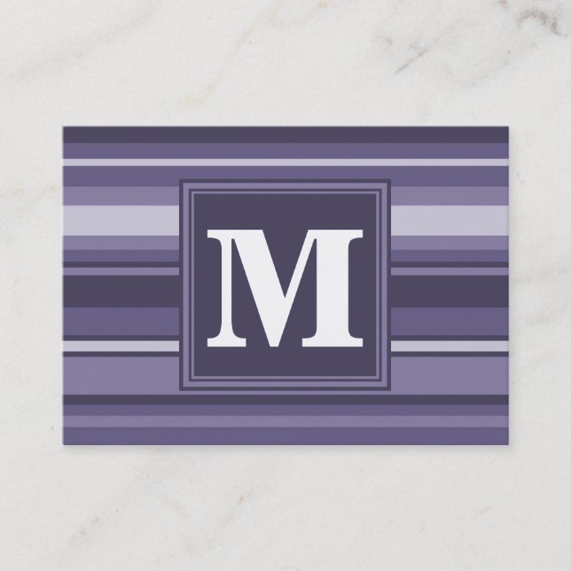 Monogram heather purple stripes business card (Front)