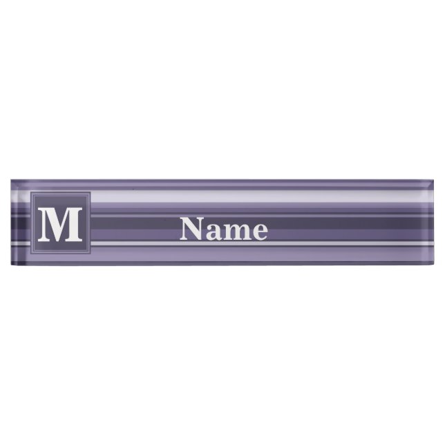 Monogram heather purple stripes desk name plate (Front)