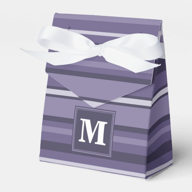 Monogram heather purple stripes favor boxes (Front Side)