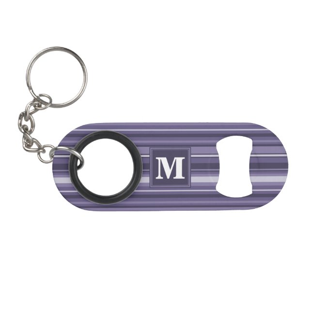 Monogram heather purple stripes keychain bottle opener (Front (Horizontal))