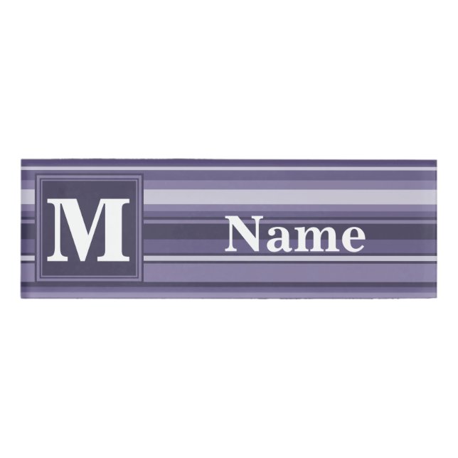 Monogram heather purple stripes name tag (Front)