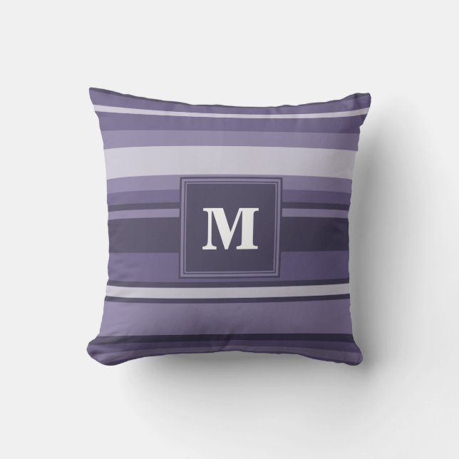 Monogram heather purple stripes throw pillow (Front)