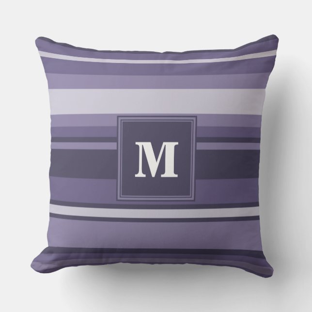 Monogram heather purple stripes throw pillow (Front)