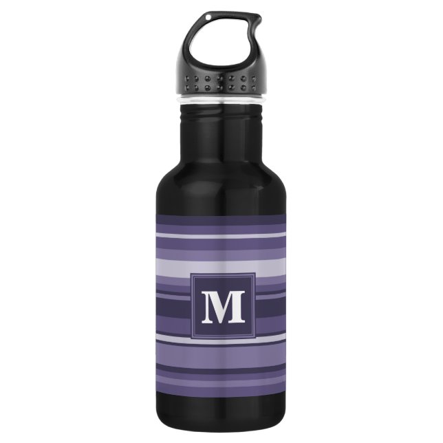 Monogram heather purple stripes water bottle (Front)