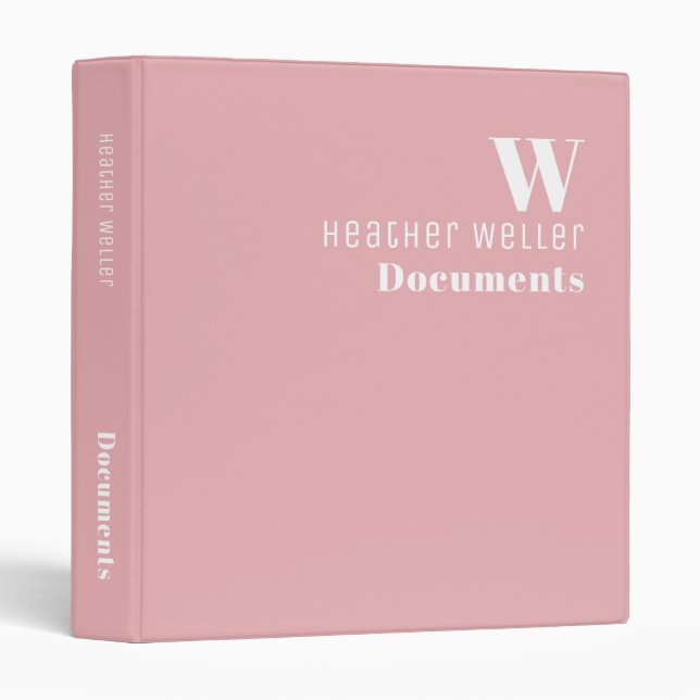Monogram Her Documents Girly Dusty Pink 3 Ring Binder (Front/Spine)