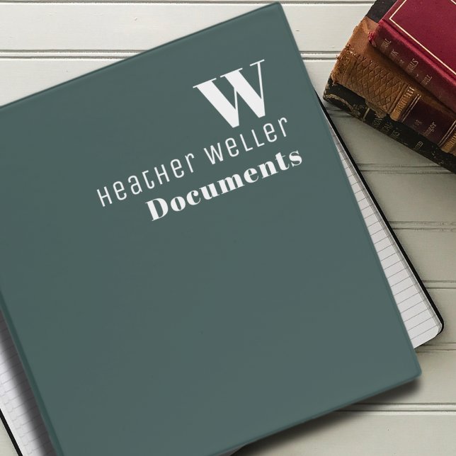 Monogram Her Documents Girly Grayish Green 3 Ring Binder (Creator Uploaded)
