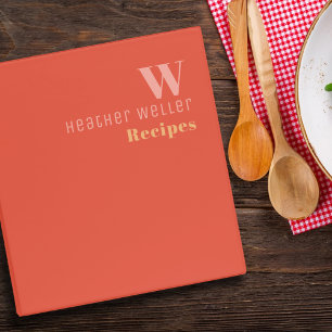 Monogram Her Recipes Girly Orange-Red 3 Ring Binder