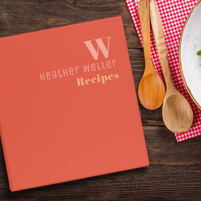 Monogram Her Recipes Girly Orange-Red 3 Ring Binder (Creator Uploaded)
